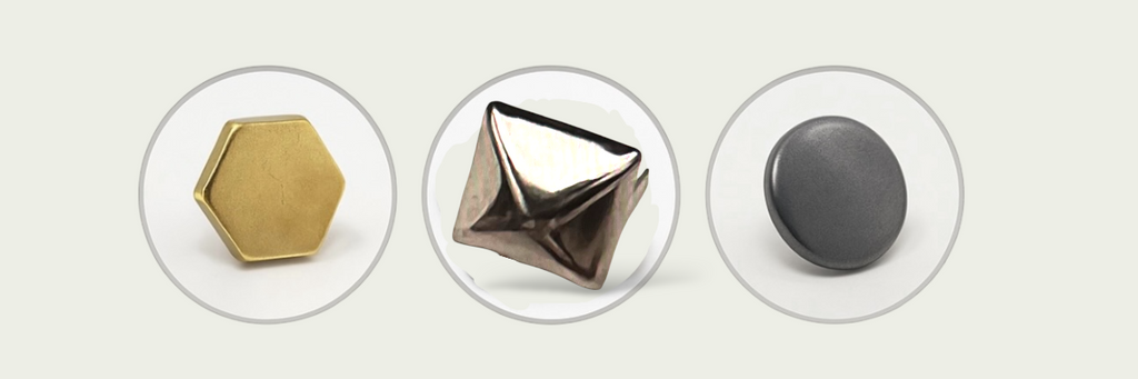 three types of metal for leather brass, stainless steel and steel