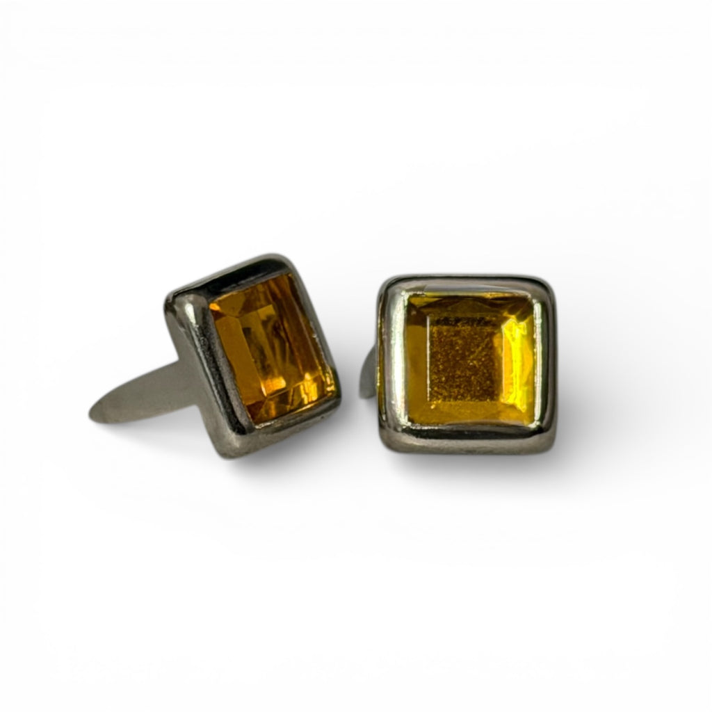 Amber Mounted Rhinestone 3/8″ | Square Metal Setting for Leathercraft ...